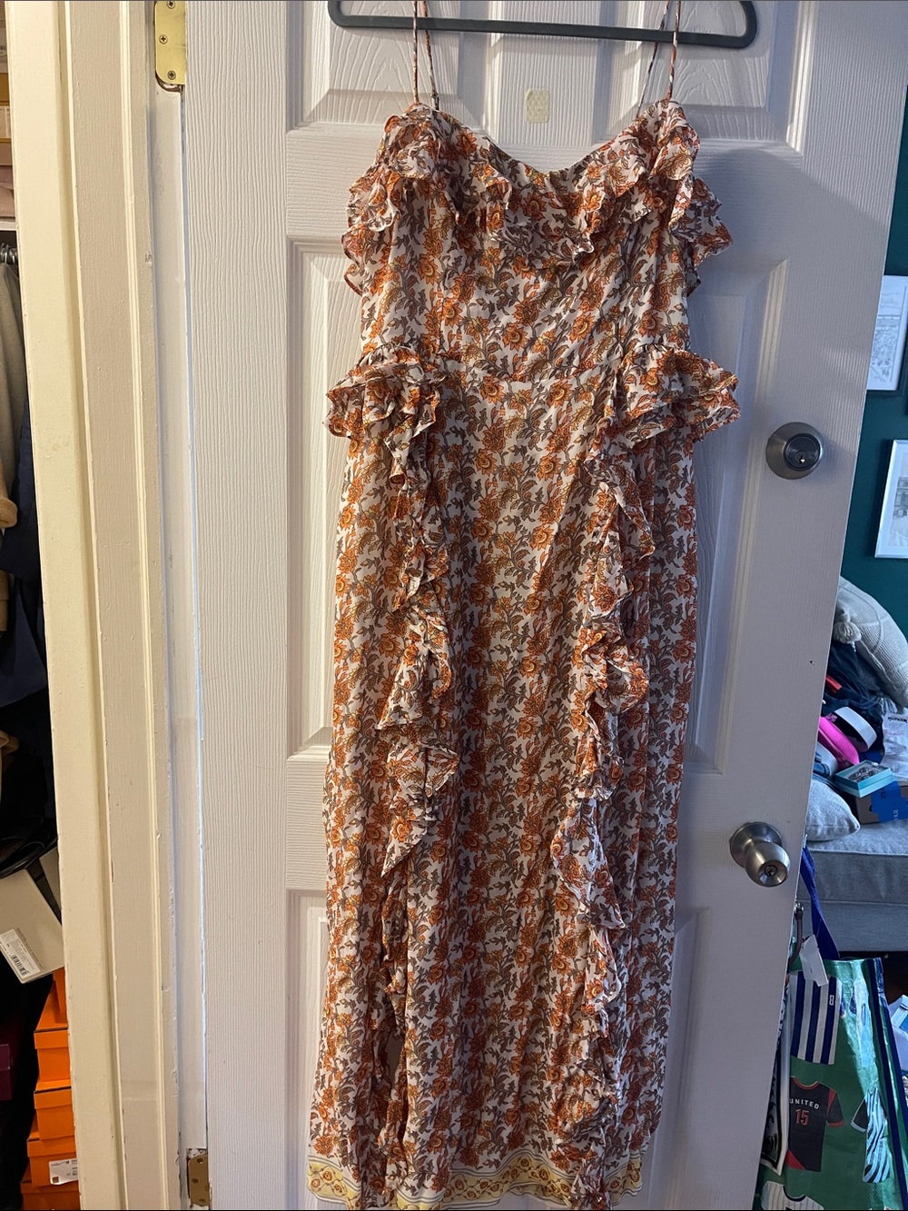 NWT- JCREW Collection Floral Ruffle Maxi Dress in Rust and Cream